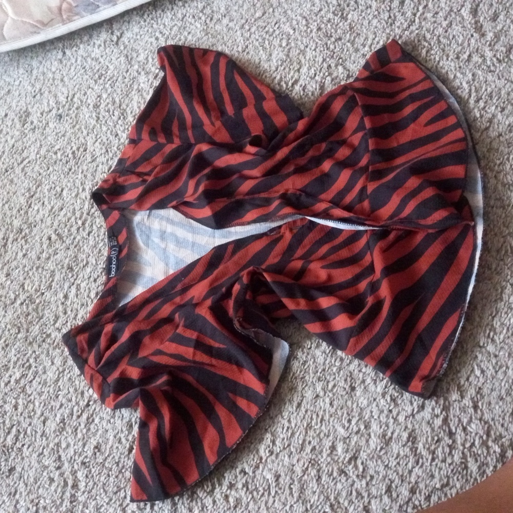 Boohoo Red and Black Striped Top